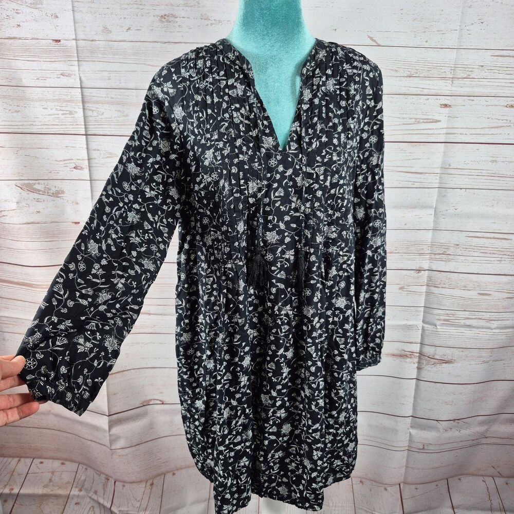 Old Navy Dark Floral Midi Dress Long Sleeves Prairie Cottagecore Women's Size M